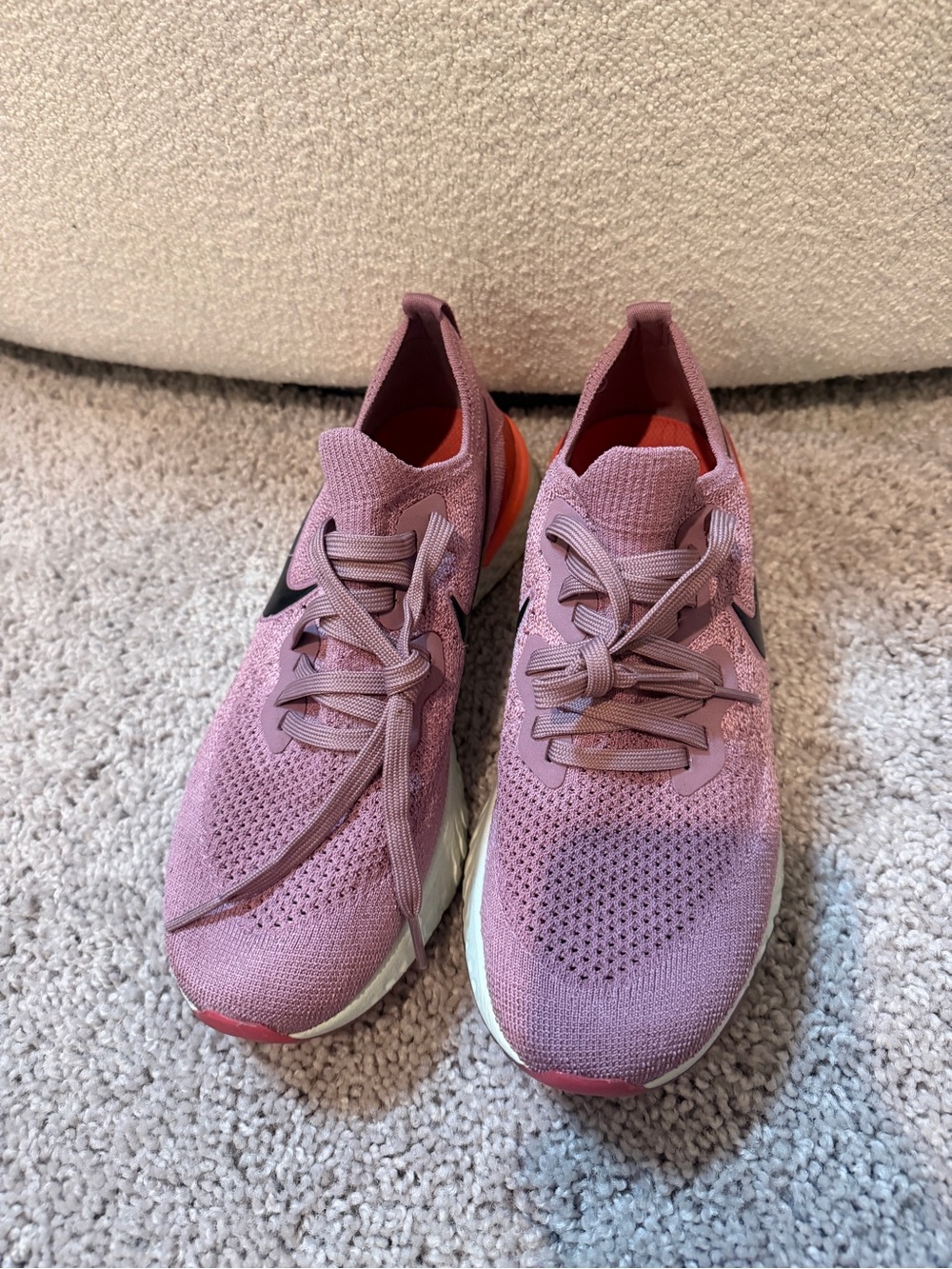 Nike Women's Dusty Rose Knit Running Shoes with Black Swoosh